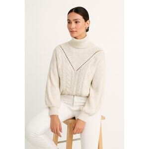 Rag Supply Women’s M Ivory Cable Knit Sweater Mock Neck NWT Cozy Winter